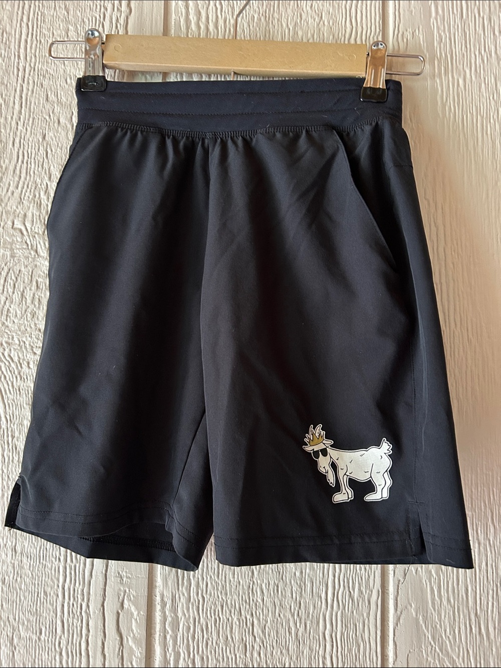 Kids Black Athletic Shorts with Goat Patch